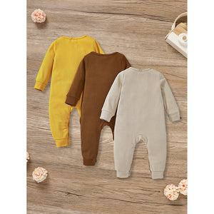 3-Pack Newborn Infants Baby Boys & Girls Long Sleeve Ribbed Romper Soft Button Front Jumpsuit