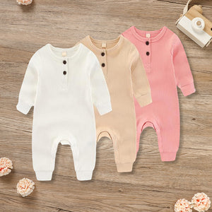 3-Pack Newborn Infants Baby Boys & Girls Long Sleeve Ribbed Romper Soft Button Front Jumpsuit
