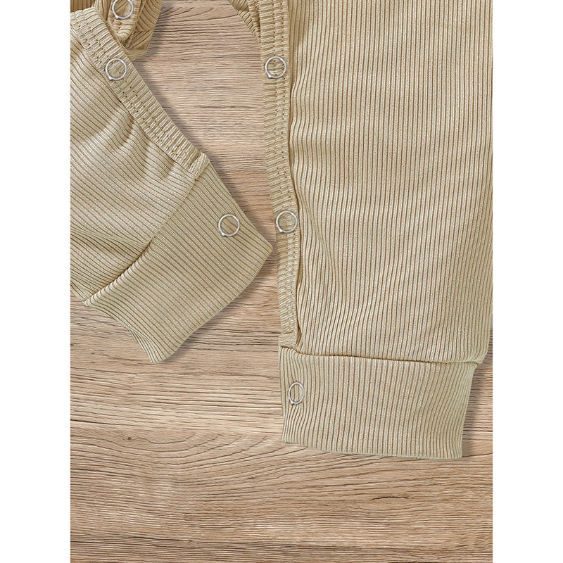 3-Pack Newborn Infants Baby Boys & Girls Long Sleeve Ribbed Romper Soft Button Front Jumpsuit