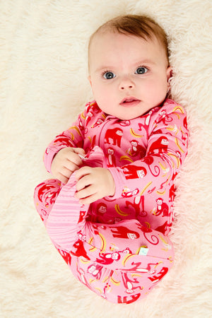 Soft & Stretchy Zipper Footie - Monkeying Around Pink