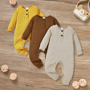 3-Pack Newborn Infants Baby Boys & Girls Long Sleeve Ribbed Romper Soft Button Front Jumpsuit